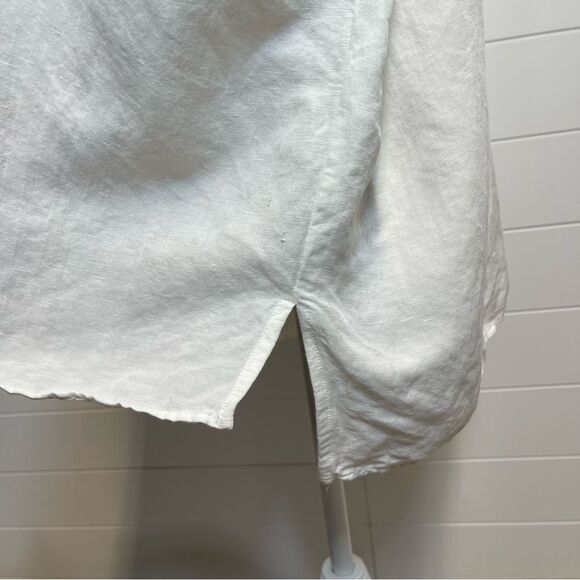 Zara White Button-Up Linen Blouse Size Small - Picture 8 of 14